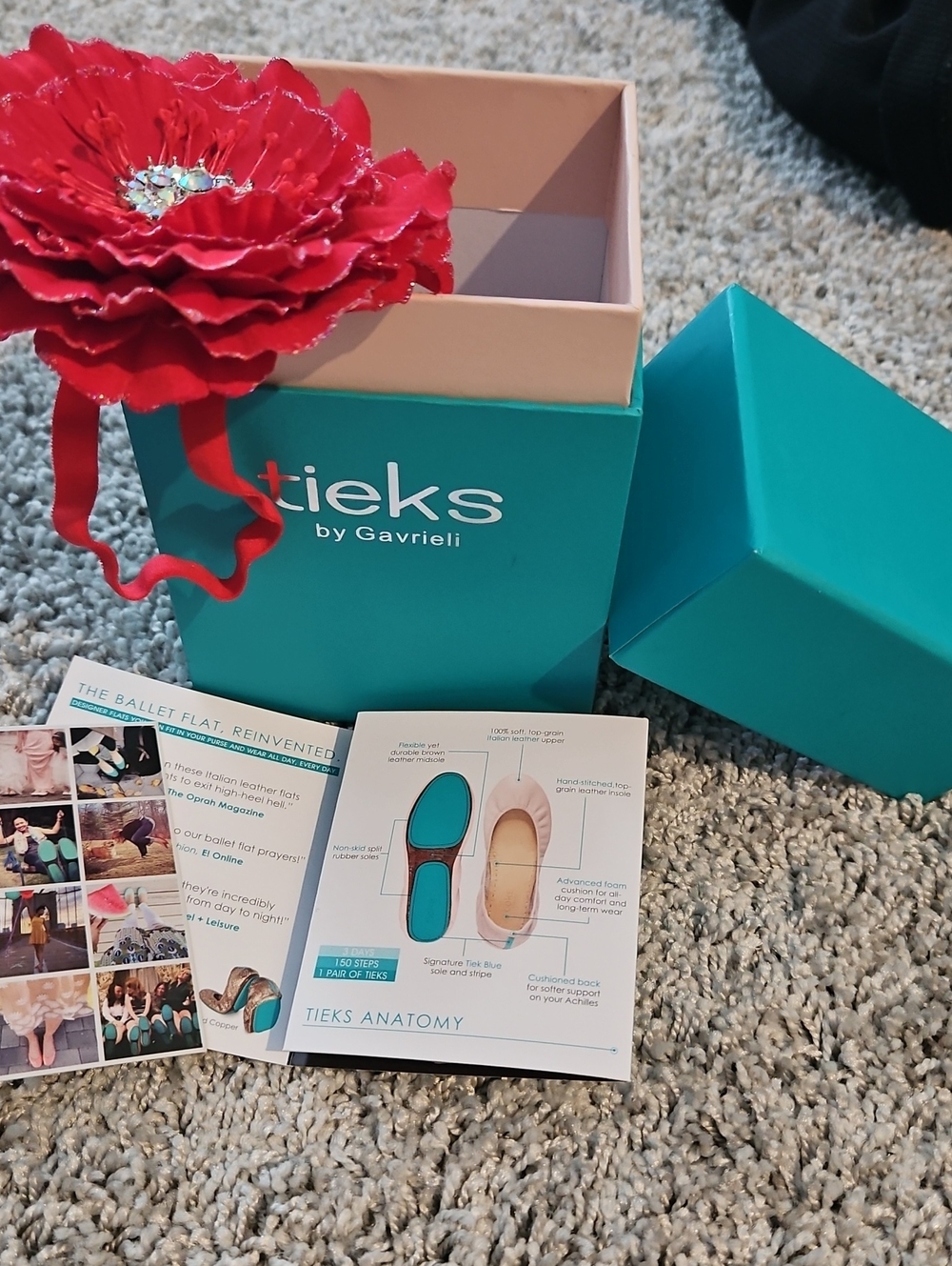 Tieks Teal Box with Pink Interior and Insert